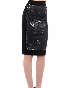 Black Bodycon Midi Skirt with Embellishment.