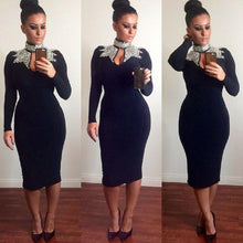 Load image into Gallery viewer, Black High Neck Sequin Front Hollow Cut Out Dress
