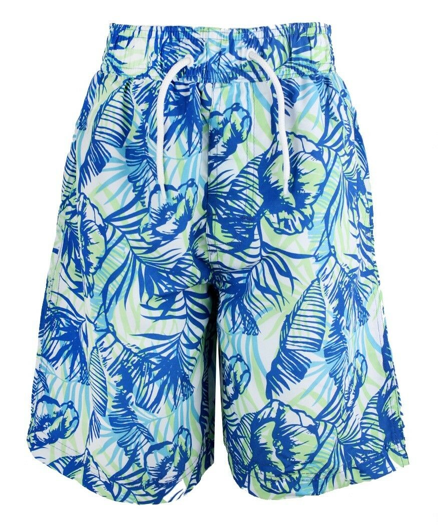 Boys Blue Multi Cargo Bay Leafy Bermuda Swimming Shorts