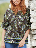 Multi Paisley Print 3/4 Sleeve Batwing Top