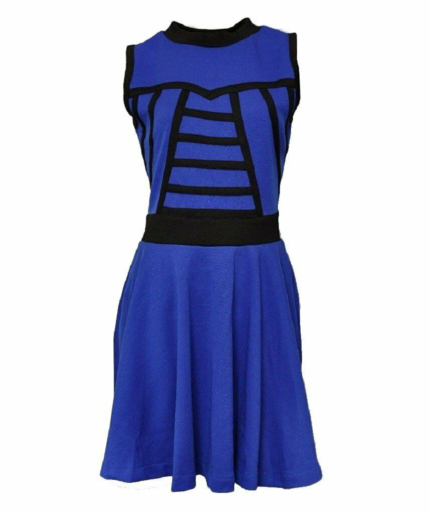 Women's Royal Blue & Black Republic Skater Jersey Dress Klassywear Women's Royal Blue & Black Republic Skater Jersey Dress Klassywear