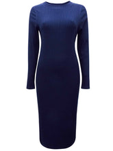 Load image into Gallery viewer, Navy Ribbed Round Neck Ribbed Knitted Dress
