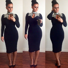 Load image into Gallery viewer, Black High Neck Sequin Front Hollow Cut Out Dress
