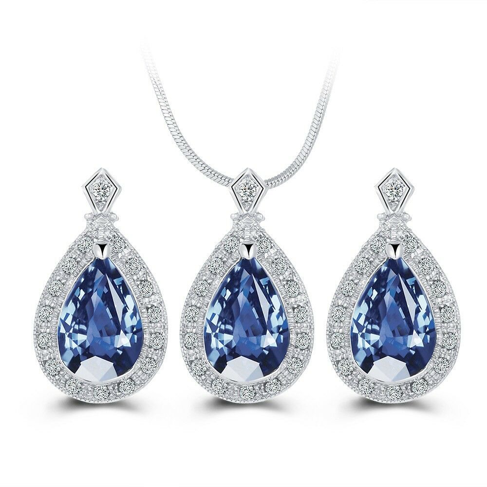 Blue Waterdrop Crystal Necklace Earring & Pendant