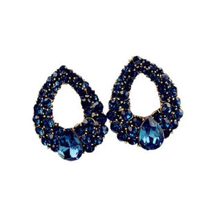 Luxury Temperament Blue Heart Crystal Studded Party Earrings
