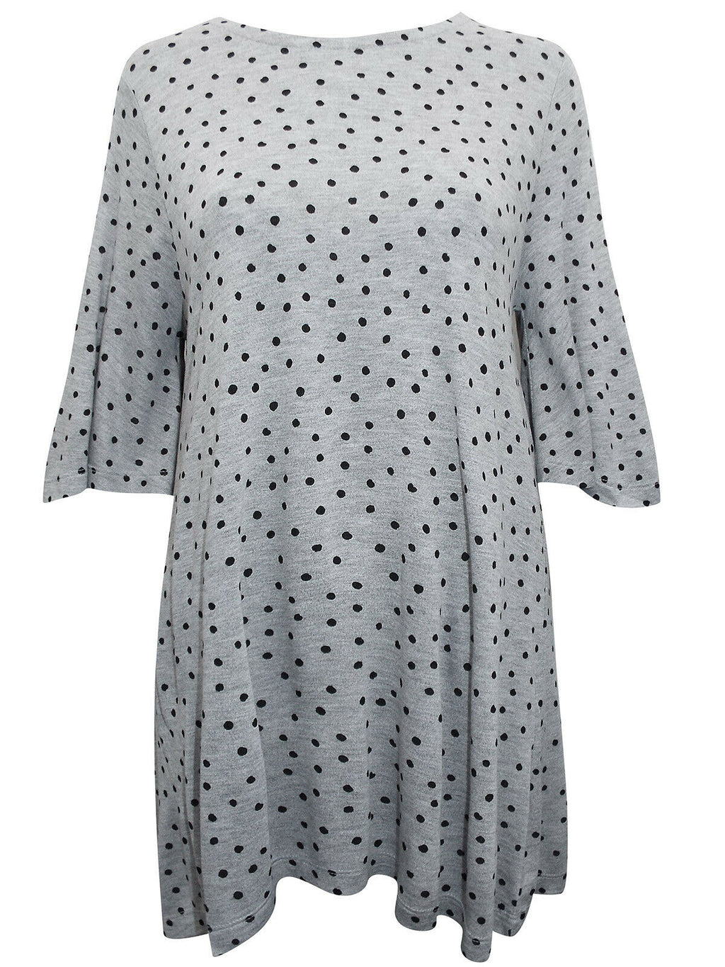 Grey Spotted Angel Sleeve Swing Longline Tunic Top