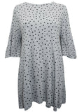 Grey Spotted Angel Sleeve Swing Longline Tunic Top