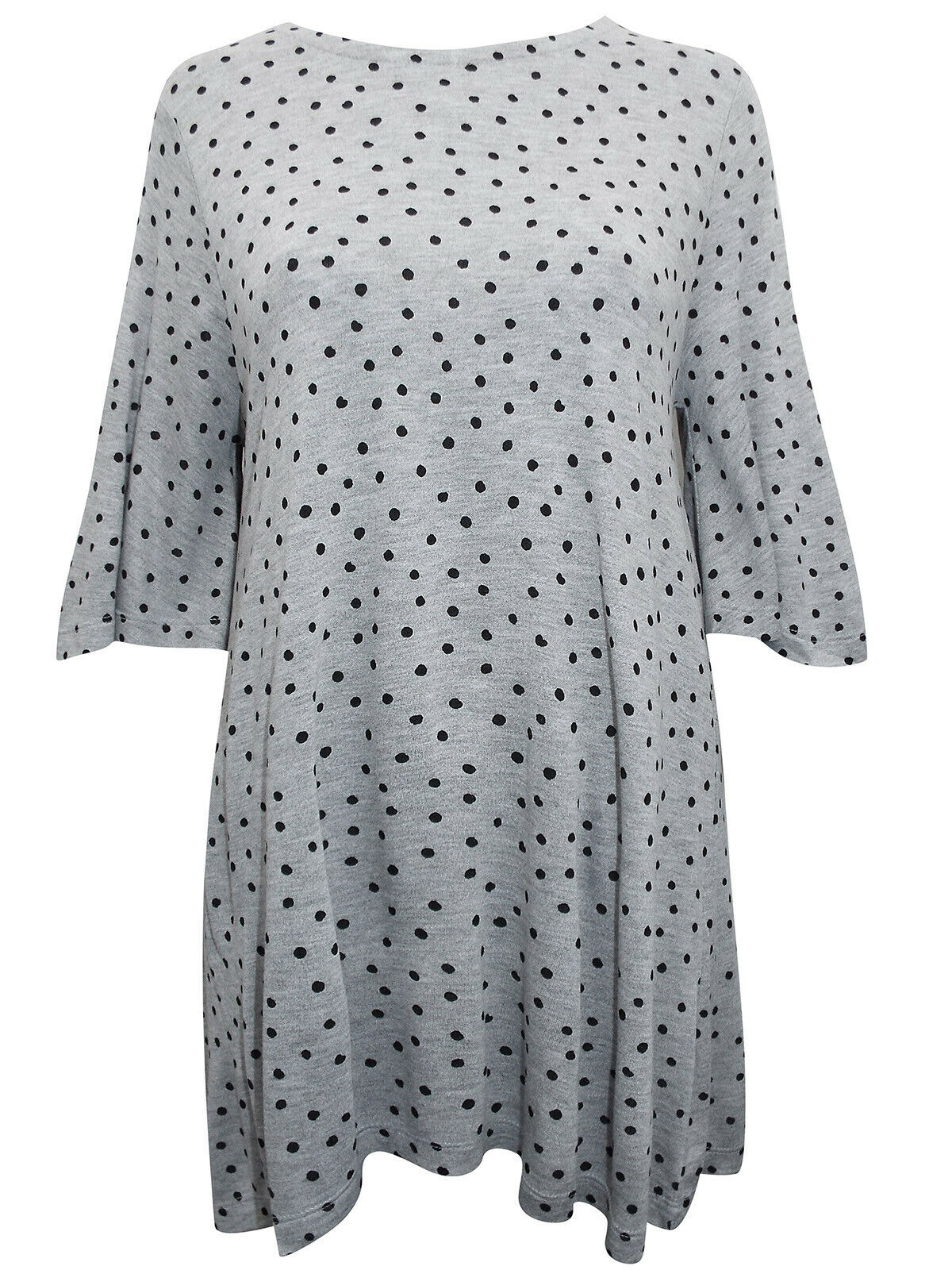 Grey Spotted Angel Sleeve Swing Longline Tunic Top