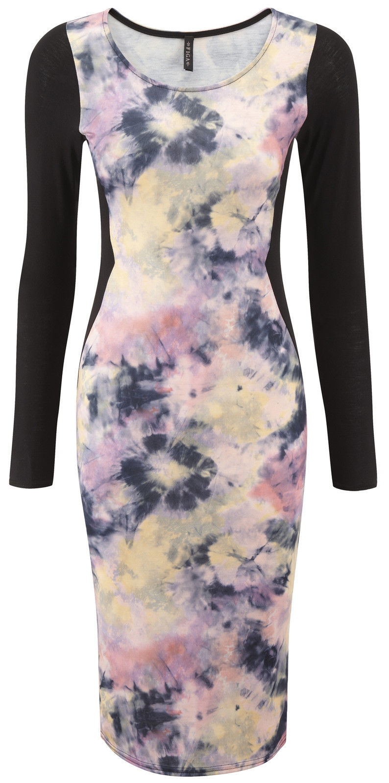 Black Multi Tye Dye Print Bodycon Dress