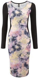 Black Multi Tye Dye Print Bodycon Dress