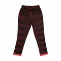 Girls Black Stripes Elasticated Waist Cotton Roll Up Hem Trouser