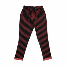 Load image into Gallery viewer, Girls Black Stripes Elasticated Waist Cotton Roll Up Hem Trouser
