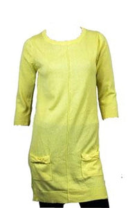 Yellow Cotton Knitted 3/4 Sleeves Top Dress