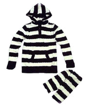 Load image into Gallery viewer, Girls Black &amp; Cream Striped Hooded Jumper &amp; Leg Set
