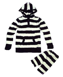 Girls Black & Cream Striped Hooded Jumper & Leg Set