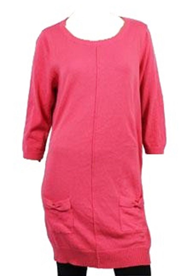 Pink Cotton Knitted 3/4 Sleeves Top Dress