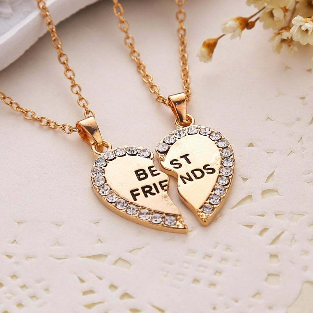 Unisex Best Friends Split Heart Friendship Pendant & Necklace Set