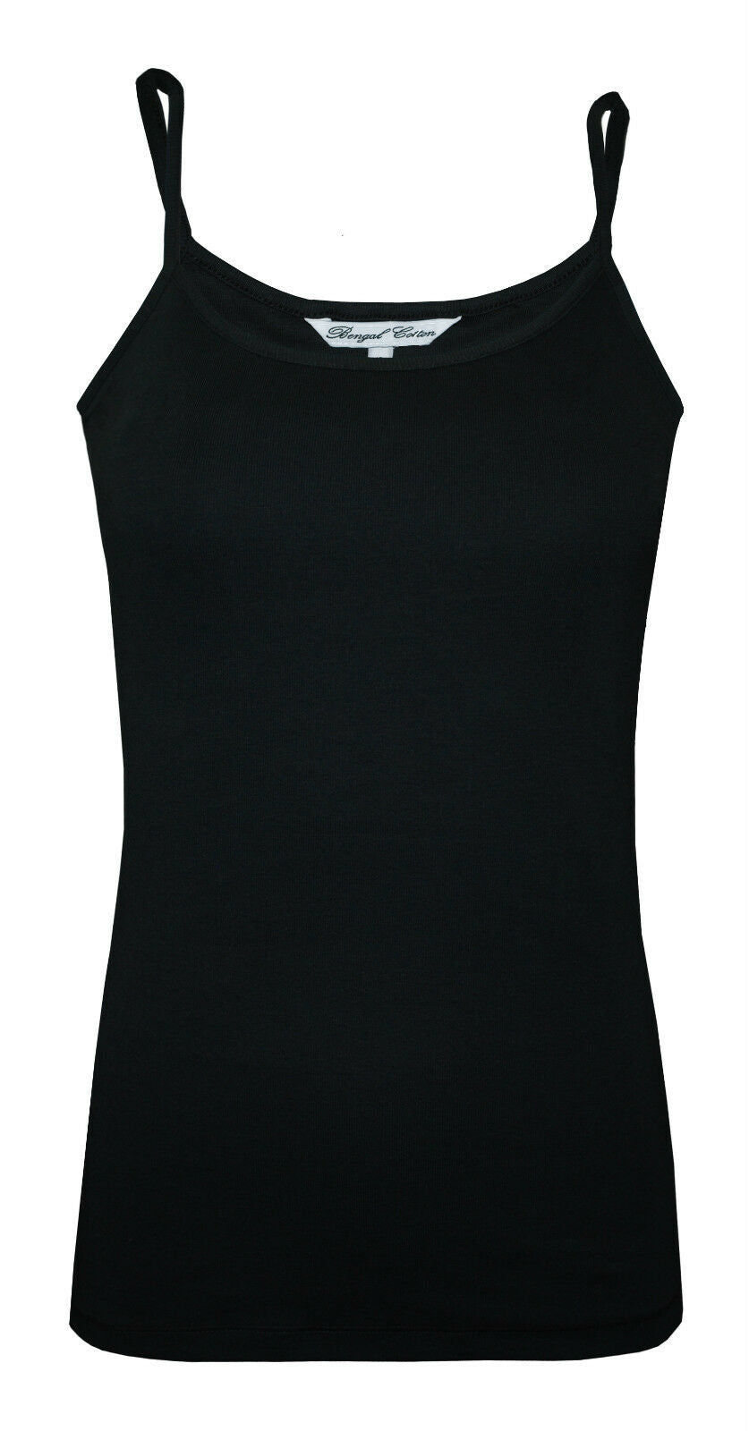 Black Plain Cotton Strappy Vest Sleeveless Camisole Top
