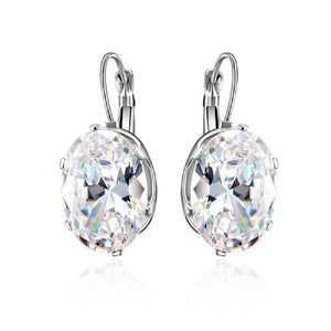 Ladies Silver Clear Crystal Big Oval Zircon Hoop Earrings