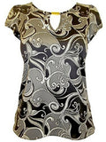 BlackGrey Swirl Print Satin Keyhole Cap Sleeve Top