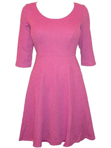 Dark Pink Jersey Skater 3/4 sleeves Dress
