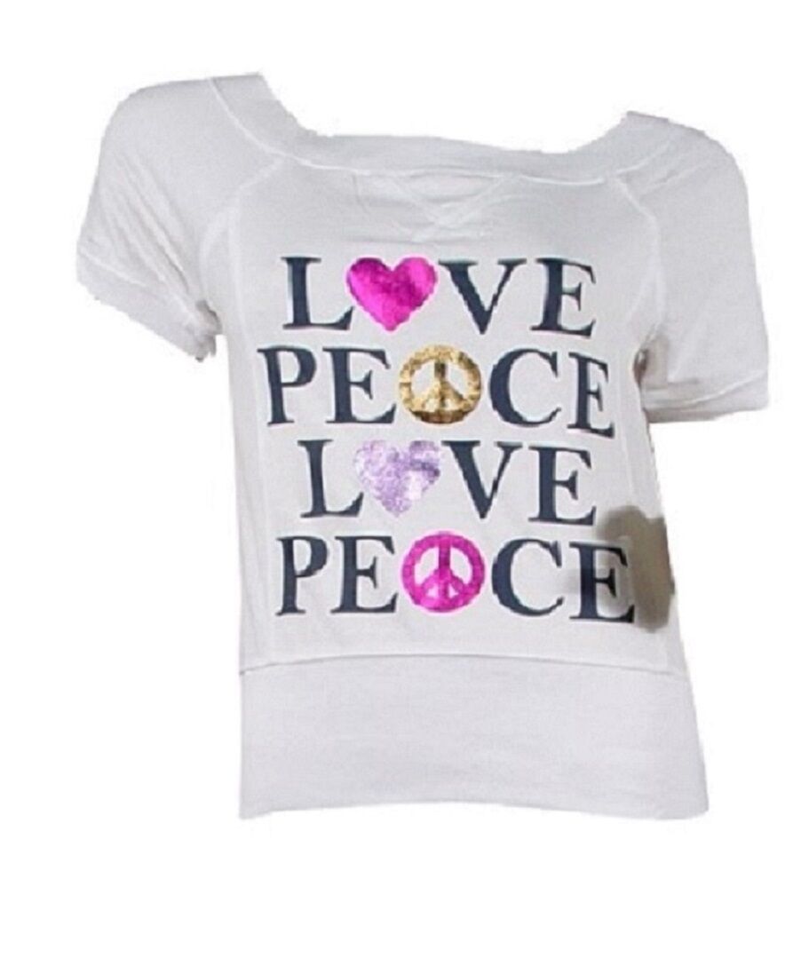 White Fashion Love & Peace Print Shortsleve Top