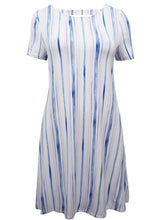 Load image into Gallery viewer, Ladies White &amp; Blue Striped Cut-Out Back Jersey Dress
