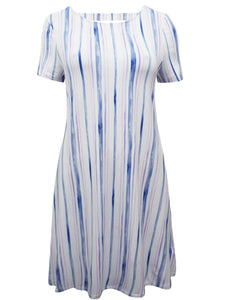 Ladies White & Blue Striped Cut-Out Back Jersey Dress