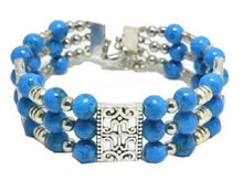 Load image into Gallery viewer, Ladies 3 Layered Turquoise Tibetan Beaded Tier Bangle

