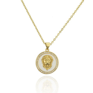 Unisex Gold Round Hairy Head Fashion Medallion White Enamel Pendant Necklace