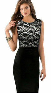 Black Floral Lace Stretchy Sleeveless Bodycon Dress