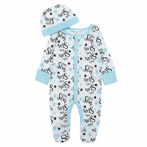 Blue Little Star Printed 2 Piece Romper Sleepsuit