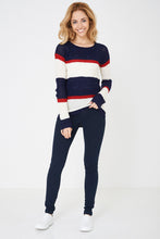Load image into Gallery viewer, Navy Multi Bold Stripes Side Slit Knitted Jumper
