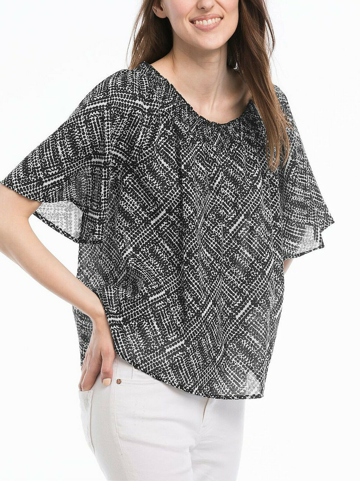 Black Printed On Off Shoulder Panel Bardot Top