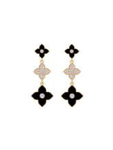 Load image into Gallery viewer, Ladies Black Four-Leaf Clover Zircon Crystal Dangling Stud Earrings
