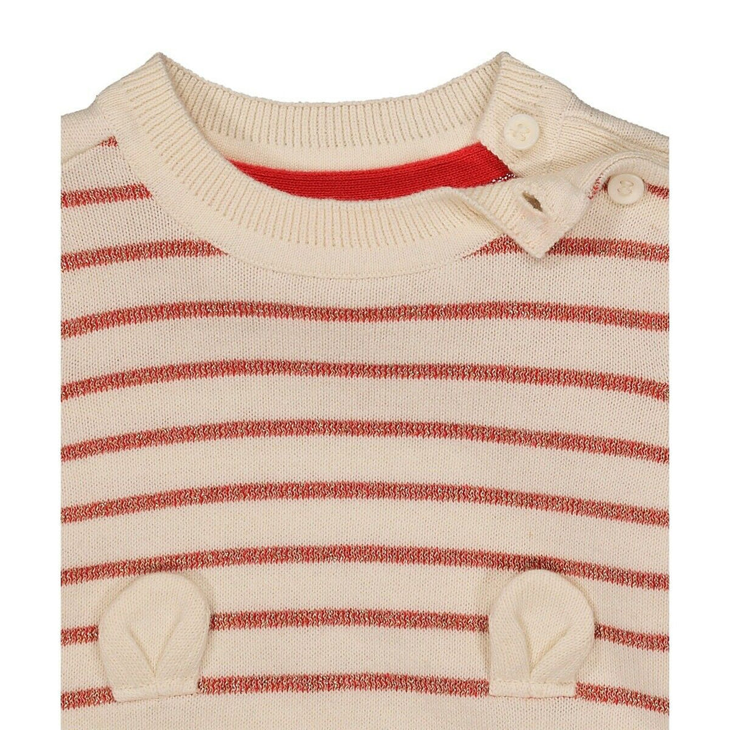 Cream & Red Stripe Bunny Cotton Knitted Long Sleeve Jumper