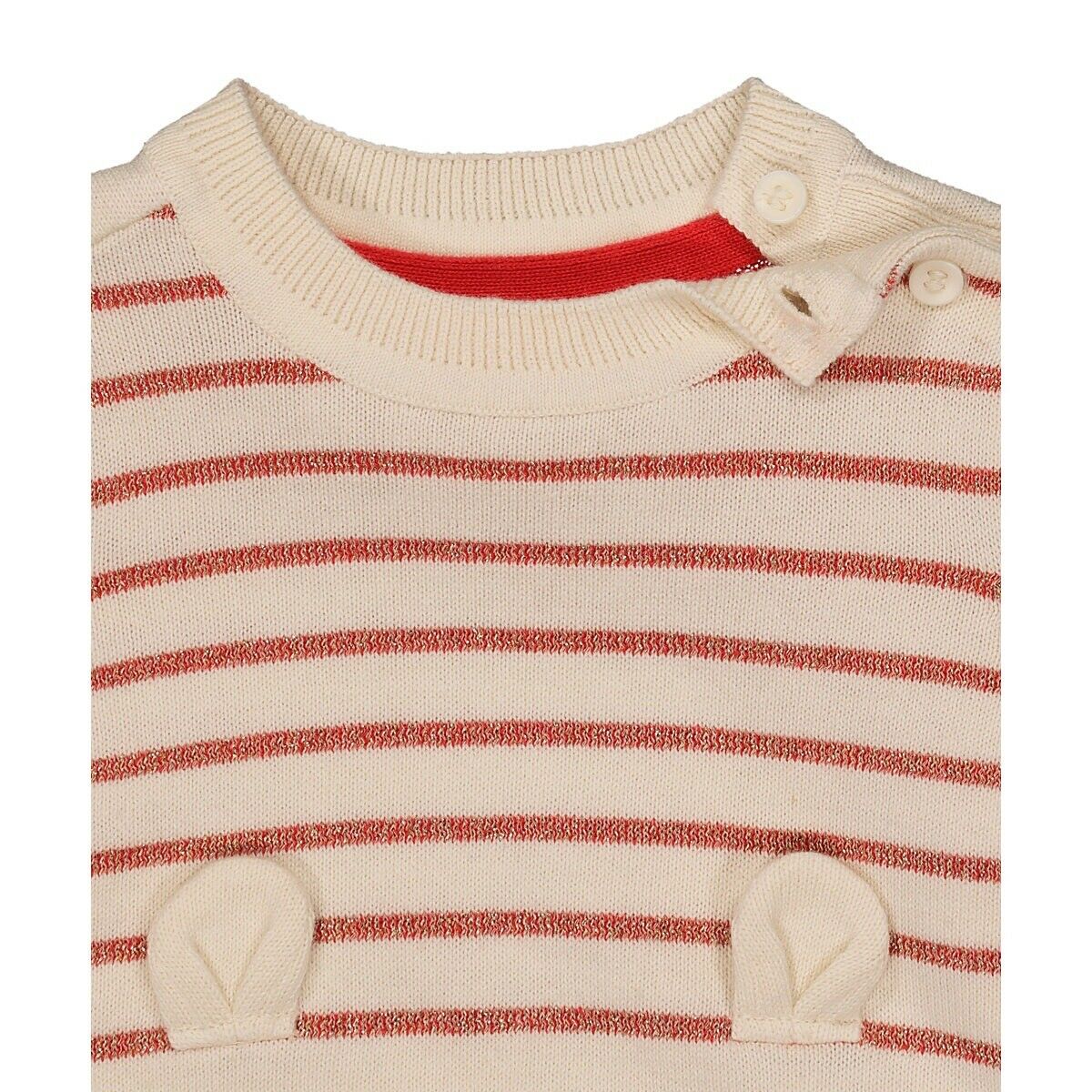 Cream & Red Stripe Bunny Cotton Knitted Long Sleeve Jumper