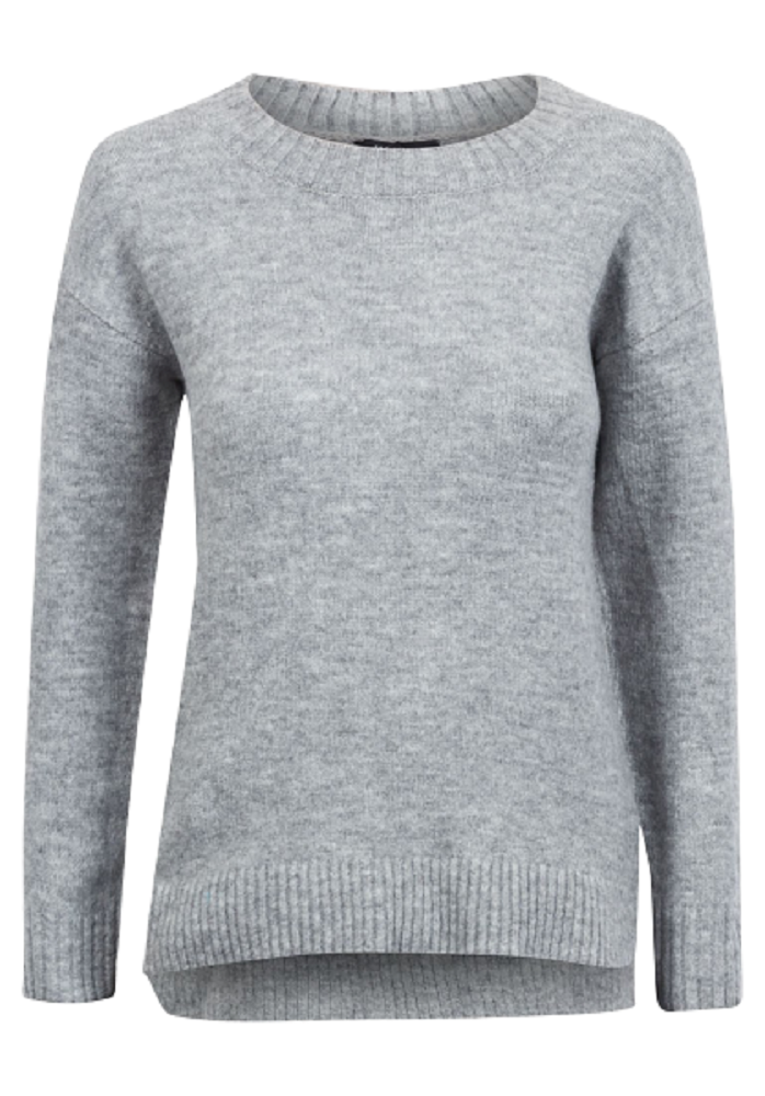 Grey Rib Trims Dip Hem Soft Knit Regular Fit Slit Side Jumper