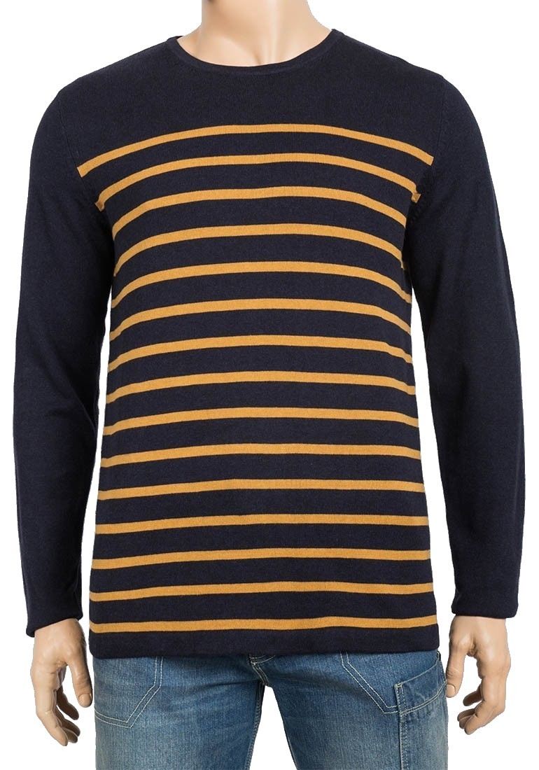 Midnight Blue Stripe Knitted Cotton Jumper