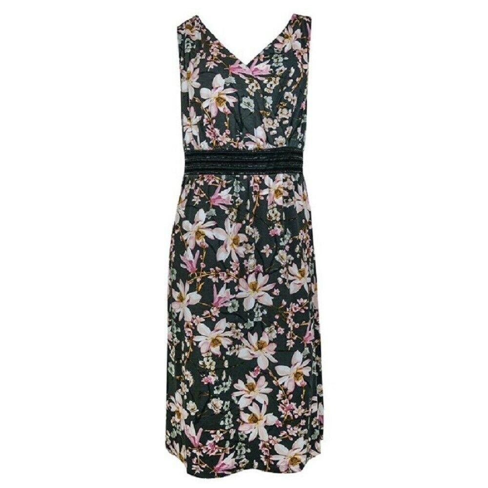 Multi Floral Print Cross-over Front Sleeveless Dress