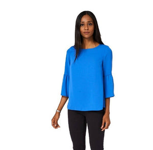 Blue Frill Bell Sleeve Casual Blouse