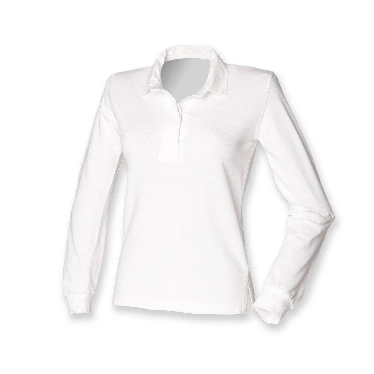 Ladies White Front Row Long Sleeve Plain Rugby Shirt
