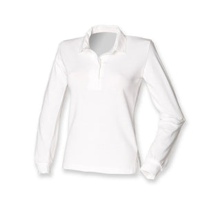 Ladies White Front Row Long Sleeve Plain Rugby Shirt