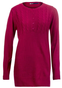 Ladies Ribbed Soft Cable Knitted 4 Placket Button Jumper