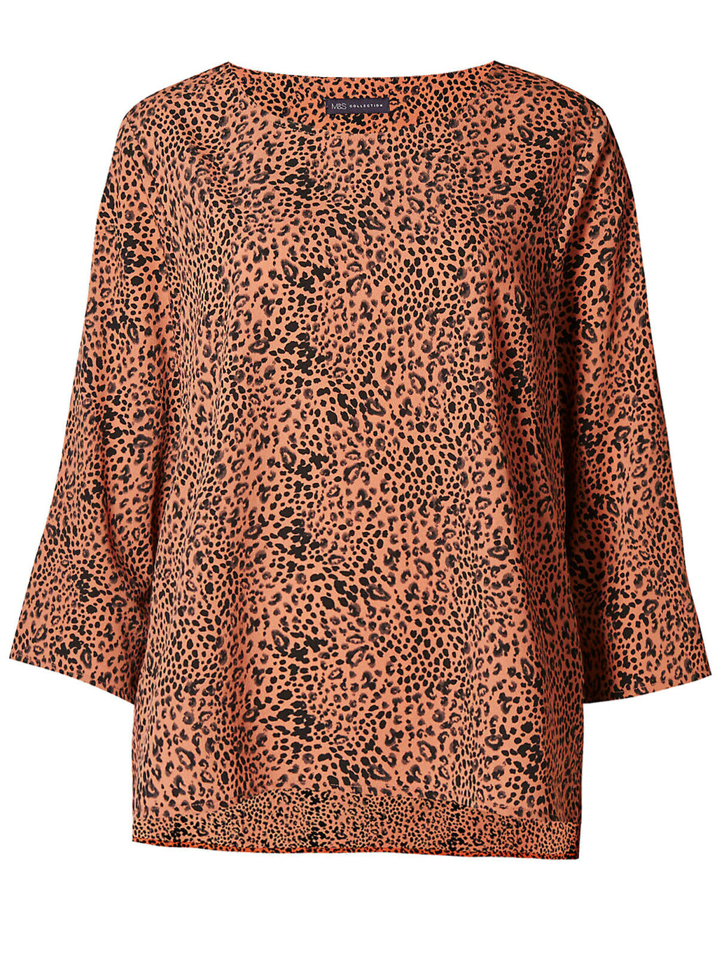 Orange Animal Print Dip Hem Relaxed Fit Blouse