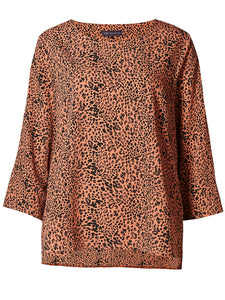 Orange Animal Print Dip Hem Relaxed Fit Blouse