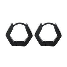 Load image into Gallery viewer, Unisex Black Smooth Hexagon Titanium Steel Hoop Earring
