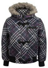 Load image into Gallery viewer, Grey Multi Check Padded Furry Detachable Hood Jacket
