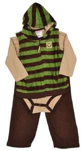 Baby Boys Sleepsuit Green & Brown Striped Hooded 3Piece Romper Set