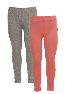 Girls Grey / Mid Pink Full Length Elasticated Waist Stretchy Leggings